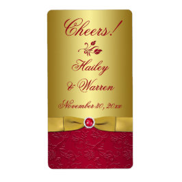 赤、金ゴールドフローラ印刷リボン結婚のラベル ラベル