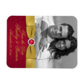 赤、金ゴールドフローラ日付写真マグネットを保存 マグネット (横)