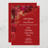 赤・金ゴールドフローラ結婚の記念日パーティー 招待状 (正面/裏面)