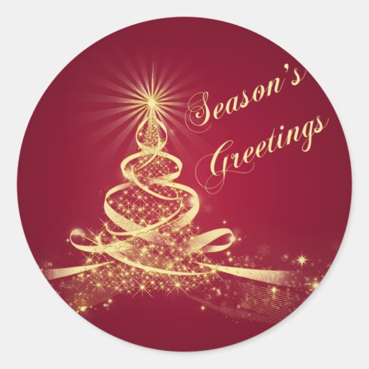 赤、金ゴールドライトツリーの季節の挨拶シール ラウンドシール (正面)