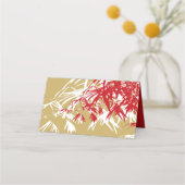 赤&金ゴールド竹葉のダブル中国のシ結婚ス プレイスカード (裏面)