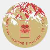 赤&金ゴールド竹葉のShuang Xi中国の結婚's ラウンドシール (正面)