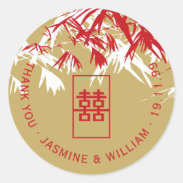 赤&金ゴールド竹葉のShuang Xi中国の結婚's ラウンドシール