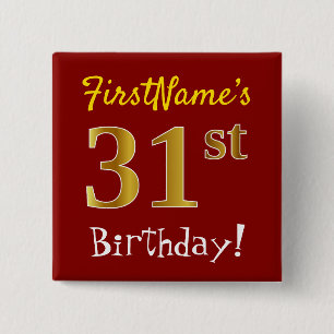 赤、金ゴールド31フェイク誕生日、名前をカスタムする 缶バッジ