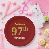 赤、金ゴールド97フェイク誕生日+名前をカスタムする ペーパープレート (パーティー)