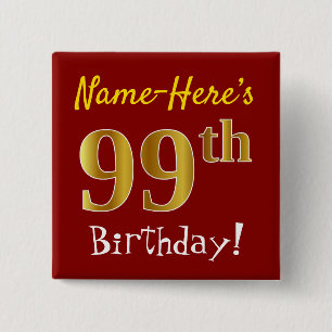 赤、金ゴールド99フェイク誕生日、名前をカスタムする 缶バッジ