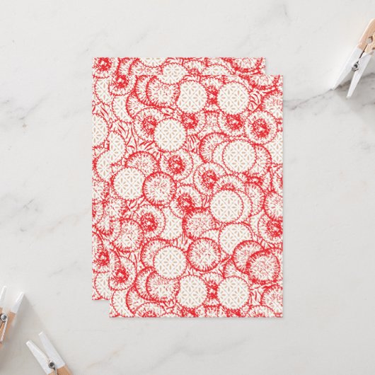 赤、金ゴールド、および特徴の複雑な繊維デザイン 招待状 (正面/裏面インサイチュ)