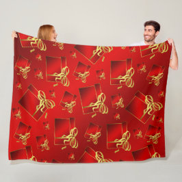 赤，金ゴールド，ギフト，感謝祭，休日，プレゼント，箱 フリースブランケット