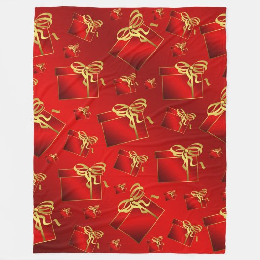赤，金ゴールド，ギフト，感謝祭，休日，プレゼント，箱 フリースブランケット (正面)