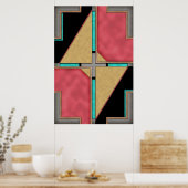 赤,金ゴールド,ターコイズサイバーパンクアールデコデザイン ポスター (キッチン)