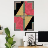 赤,金ゴールド,ターコイズサイバーパンクアールデコデザイン ポスター (ホームオフィス)