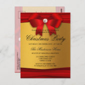 赤、金ゴールド、ダイヤモンドクリスマスパーティの招待状 ポストカード (正面/裏面)