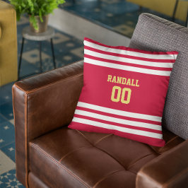 赤・金ゴールド・ホワイトサッカーパーソナライズされた部 クッション