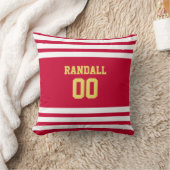 赤・金ゴールド・ホワイトサッカーパーソナライズされた部 クッション (ブランケット)