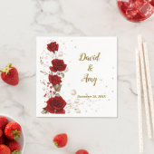 赤、金ゴールド、白のエレガントなウェディングナプキン スタンダードカクテルナプキン (インサイチュ)