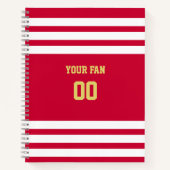 赤、金ゴールド、白のサッカーチームスパイラル ノートブック (正面)