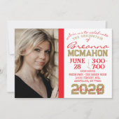 赤、金ゴールド、白の卒業式2フォト招待状 招待状 (正面)