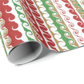 赤、金ゴールド、緑のカーリストライプーの休日 ラッピングペーパー (ロールコーナー)