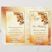 赤、金ゴールド、茶色の秋の葉結婚式 プログラム (正面/裏面)