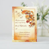 赤、金ゴールド、茶色の秋の葉RSVP 出欠カード (スタンド正面)
