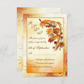 赤、金ゴールド、茶色の秋の葉RSVP 出欠カード (正面/裏面)