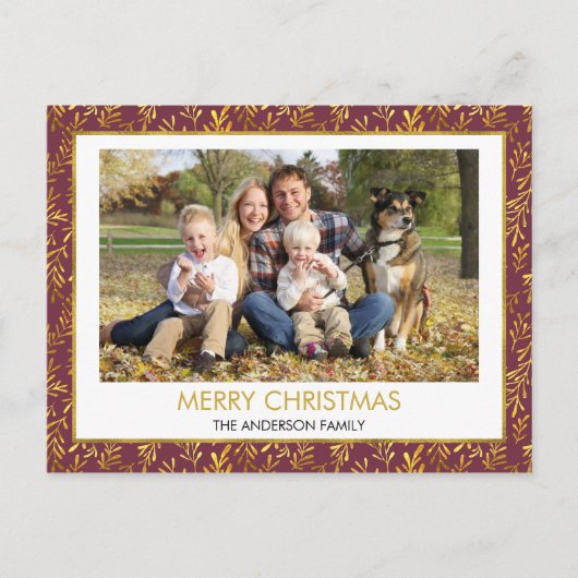 赤 – 金箔メリークリスマスファミリーフォト シーズンポストカード (正面)