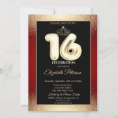 赤, 金色のティアラの紙吹雪, スイート16パーティー 招待状 (正面)