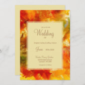 赤、金、オレンジ、緑のインクを使った結婚式の招待状 セーブザデート (正面/裏面)
