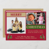 赤、金、緑のモダンな3枚写真クリスマスカード シーズンカード (正面/裏面)