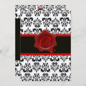 赤、金、黒のダマスク織 ワックスシール モノグラム 招待状 (正面/裏面)