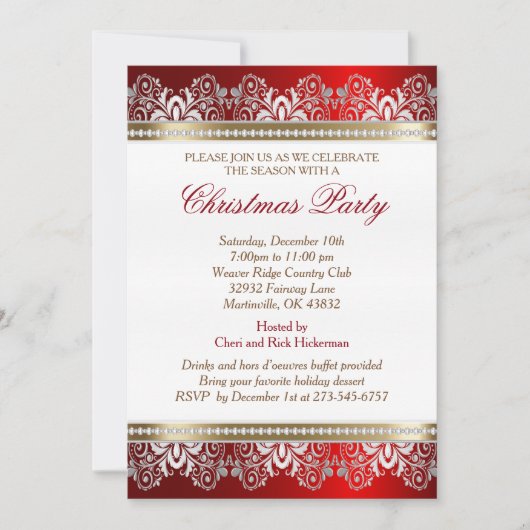 赤、銀および金ゴールドのクリスマスの休日の木 招待状 (正面)