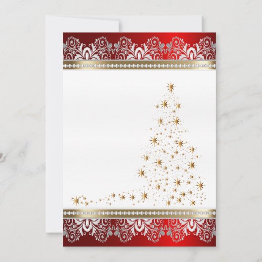 赤、銀および金ゴールドのクリスマスの休日の木 招待状 (裏面)