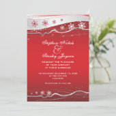 赤、銀の灰色のスノーフレーク冬の結婚式 招待状 (スタンド正面)