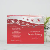赤、銀の灰色の雪の折り畳まれた結婚式のプログラム (スタンド正面)