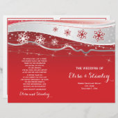 赤、銀の灰色の雪の折り畳まれた結婚式のプログラム (正面/裏面)
