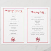 赤、銀の灰色の雪の折り畳まれた結婚式のプログラム (裏面)
