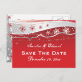 赤、銀の灰色の雪の結晶の結婚式の日付を保存 案内ポストカード (正面/裏面)
