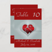 赤/銀の結婚式テーブルナンバー 招待状 (正面/裏面)