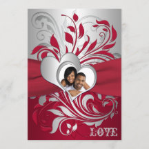 赤、銀巻、ハート写真結婚式招待