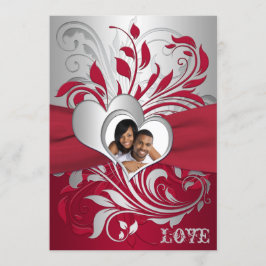 赤、銀巻、ハート写真結婚式招待 招待状