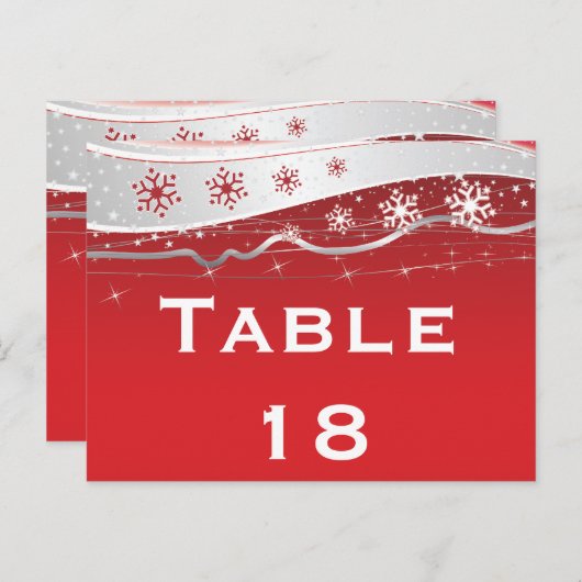 赤、銀灰色の冬の結婚式のテーブル番号 ポストカード (正面/裏面)