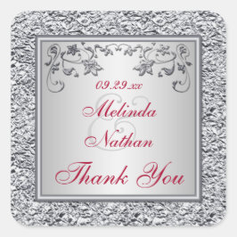 赤、銀箔フェイクフローラ結婚式の引き出物シール スクエアシール