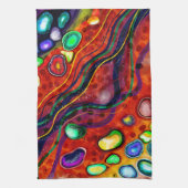 赤、銅、黄、青、緑の渦巻きアーモダント キッチンタオル (縦)