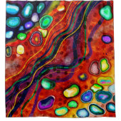 赤、銅、黄、青、緑の渦巻きアーモダント シャワーカーテン (正面)