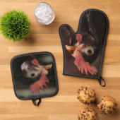 赤 鍋つかみ&鍋敷きセット (トップダウン)