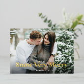 赤 | 雪 とても 楽しい 2枚の写真 ゴールド 箔シーズンカード (立ち正面)