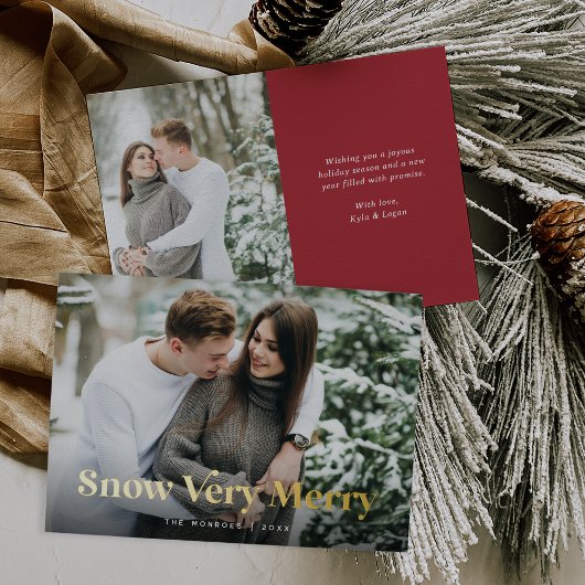 赤 | 雪 非常に陽気な 2 枚の写真 ゴールド 箔シーズンカード
