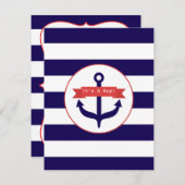 赤+青いかり+ストライプズボーイベビーシャワー 招待状 (正面/裏面)