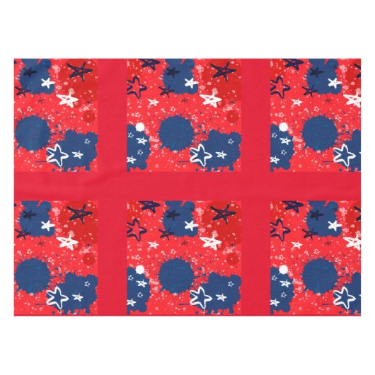 赤(青い（ばちゃばちゃ）跳ねると白黒の星) テーブルクロス (正面(横))