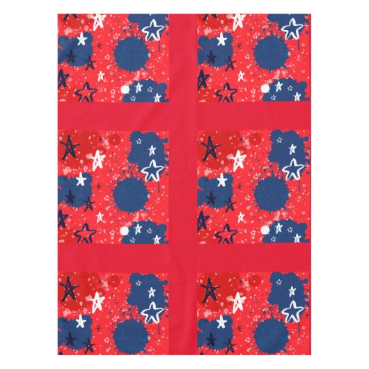 赤(青い（ばちゃばちゃ）跳ねると白黒の星) テーブルクロス (正面)